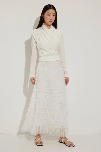 Hooopstore - Verev Kapamalı Buzy Beyaz Bluz (1)