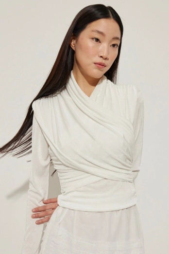 Hooopstore - Verev Kapamalı Buzy Beyaz Bluz