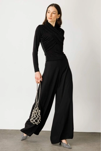 Hooopstore - Verev Kapamalı Buzy Bluz - Siyah (1)