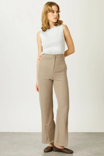 Hooopstore - Verev Yırtmaçlı Krep Vizon Pantolon (1)