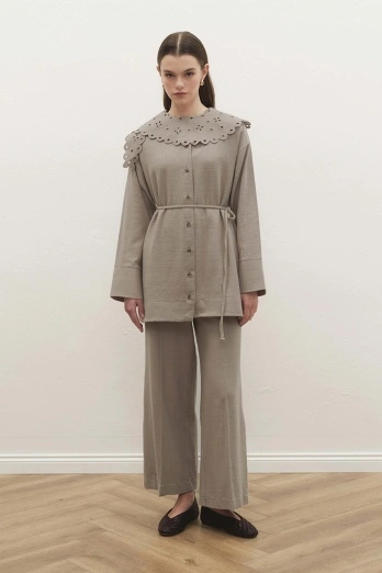 Hooopstore - Visolin Ütü İzli Vizon Pantolon