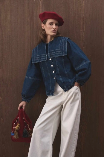 Hooopstore - Yakalı Denim Kot Mavi Ceket