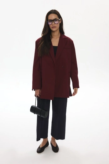 Hooopstore - Yandan Yırtmaçlı Oversize Bordo Blazer Hooopstore - Yandan Yırtmaçlı Oversize Bordo Blazer