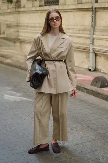 Hooopstore - Yandan Yırtmaçlı Oversize Kum Beji Blazer (1)