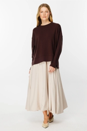 Hooopstore - Yanları Yırtmaçlı Compact Acı Kahve Sweatshirt (1)