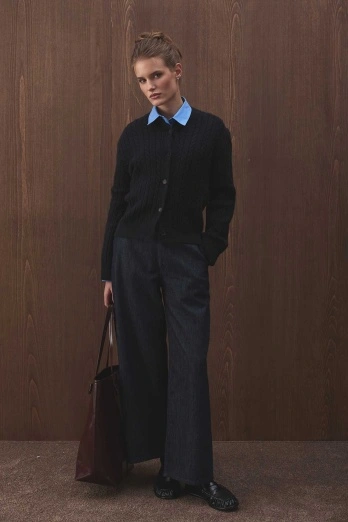 Hooopstore - Yüksek Bel Minimal Denim Lacivert Pantolon (1)