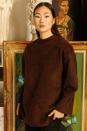 Hooopstore - Yumuşak Dokulu Oversize Kazak - Kahve