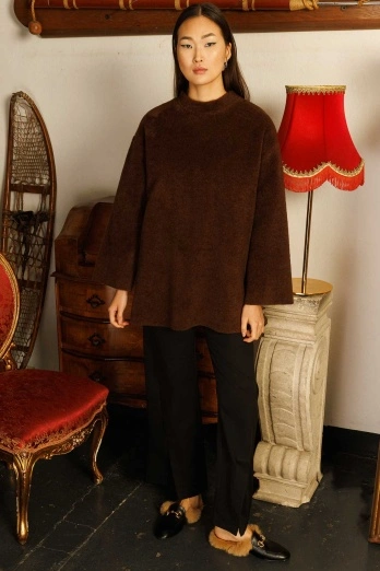 Hooopstore - Yumuşak Dokulu Oversize Kazak - Kahve (1)