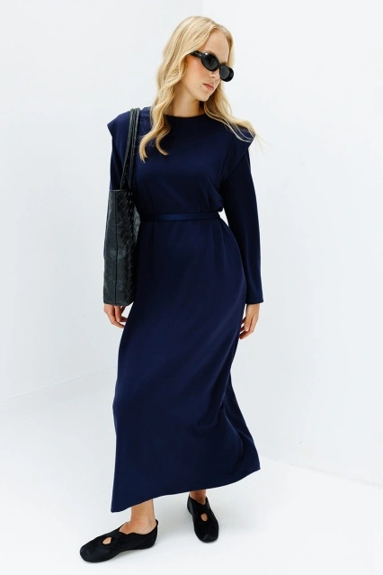 Aller Detaylı Compact Pamuk Lacivert Elbise