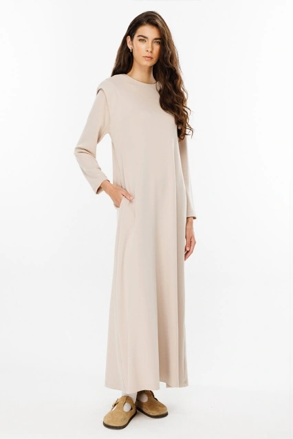 Aller Detaylı Compact Pamuk Taş Elbise