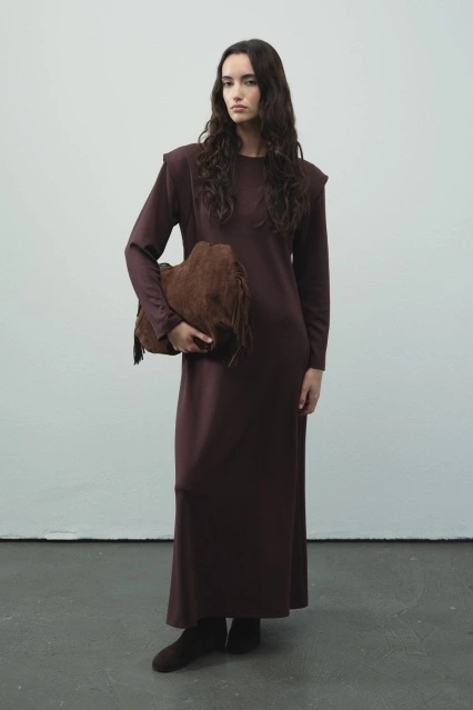 Aller Detaylı Compact Pamuklu Bordo Elbise