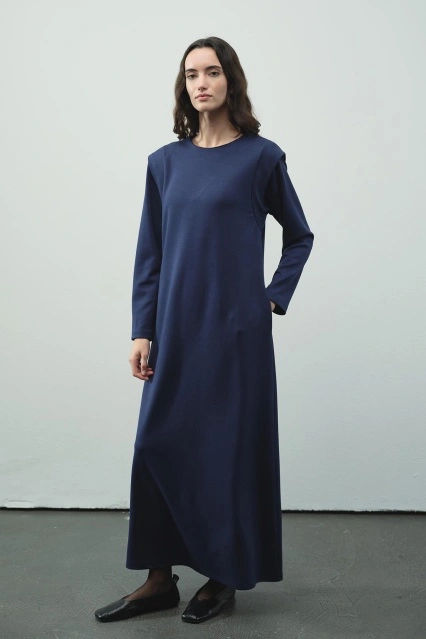Aller Detaylı Compact Pamuklu Lacivert Elbise