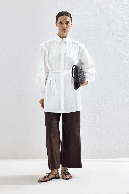 Aller Detaylı Oversize Ekru Gömlek