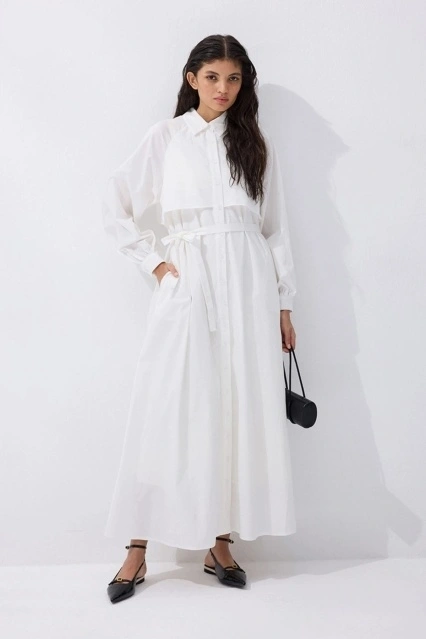 Aller Detaylı Pamuk Poplin Kasar Elbise