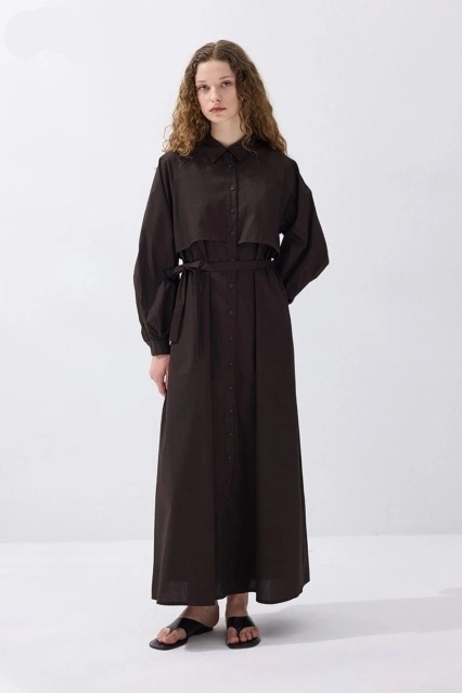 Aller Detaylı Pamuk Poplin Kül Kahve Elbise Aller Detaylı Pamuk Poplin Kül Kahve Elbise