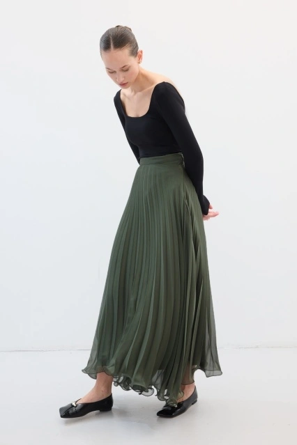 Allure Şifon Pilise Haki Etek Allure Şifon Pilise Haki Etek