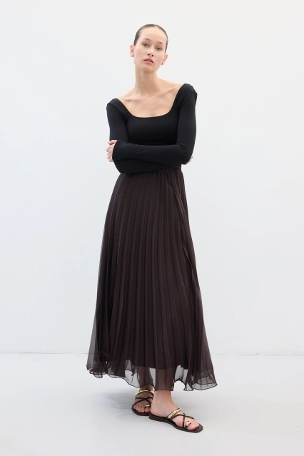 Allure Şifon Pilise Kahve Etek Allure Şifon Pilise Kahve Etek