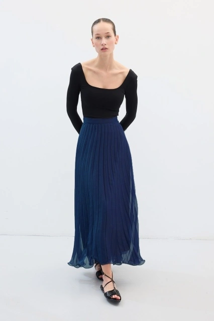 Allure Şifon Pilise Lacivert Etek Allure Şifon Pilise Lacivert Etek