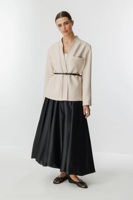 Andera Deri Kemer Detaylı Taş Ceket Andera Deri Kemer Detaylı Taş Ceket