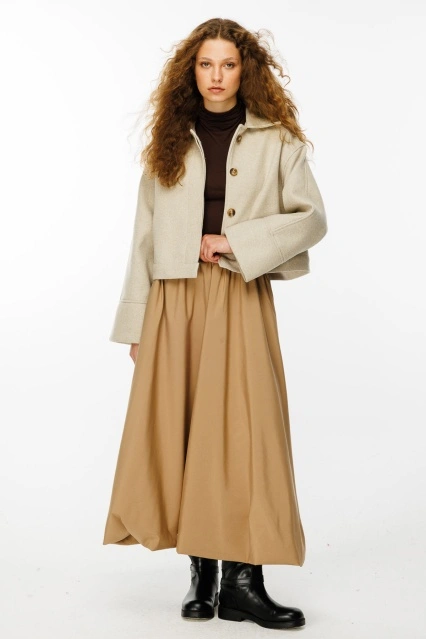 Andera Manşet Kol Bej Kaşe Ceket