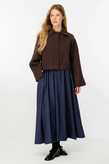 Andera Manşet Kol Koyu Kahve Kaşe Ceket