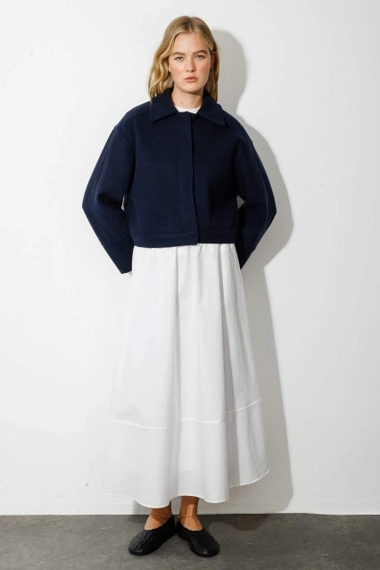 Andera Manşet Kol Lacivert Kaşe Ceket