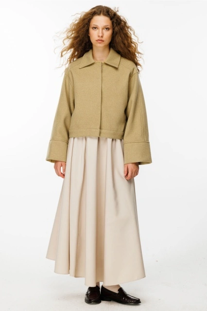 Andera Manşet Kol Olive Kaşe Ceket