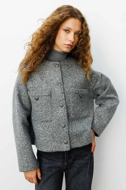 Antik Metal Düğmeli Antrasit Ceket