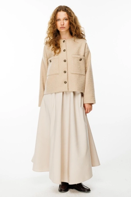 Antik Metal Düğmeli Sütlü Kahve Ceket