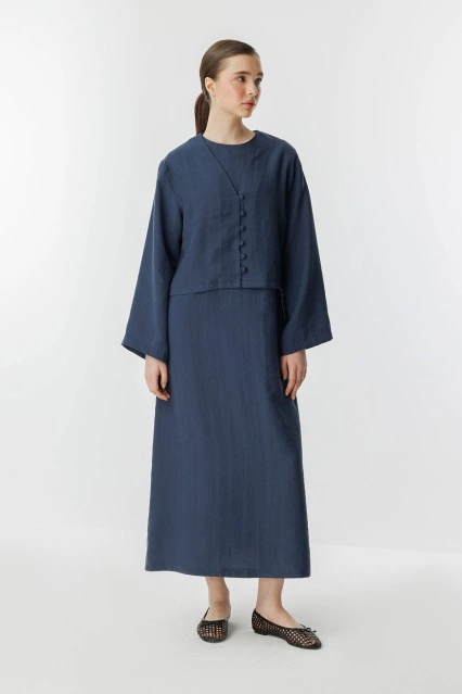 Rahat Kesim Liyosel Lacivert Elbise