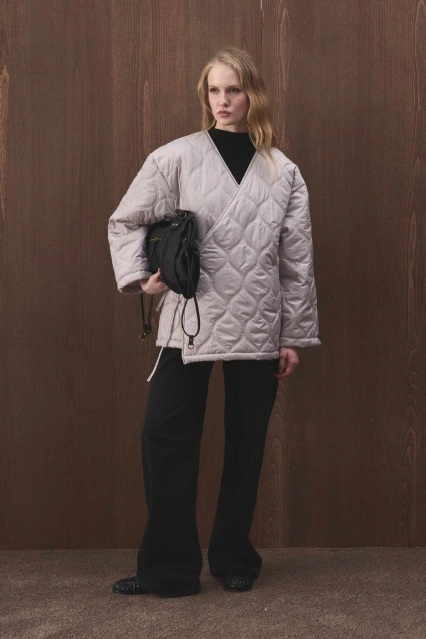 Anvelop Bağlamalı Kapitone Gri Mont