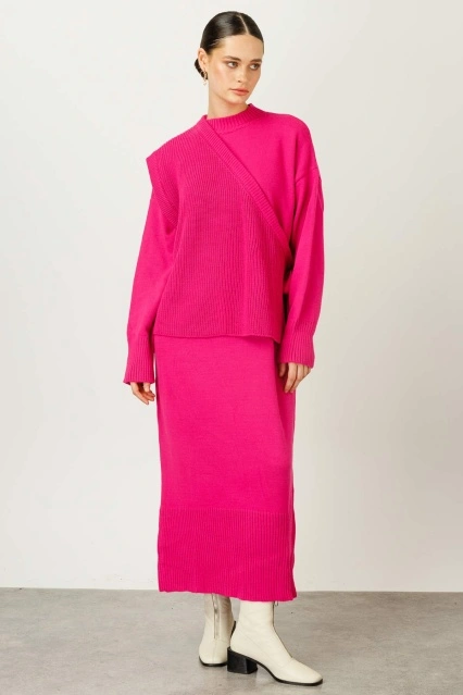 ANVELOP TRİKO ELBİSE - FUŞYA