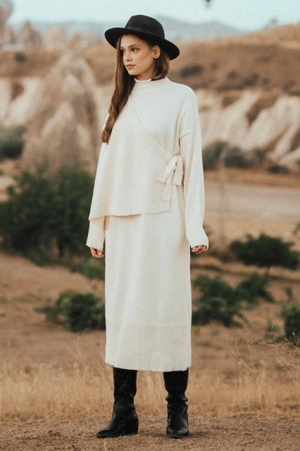 Anvelop Triko Elbise - Krem Anvelop Triko Elbise - Krem