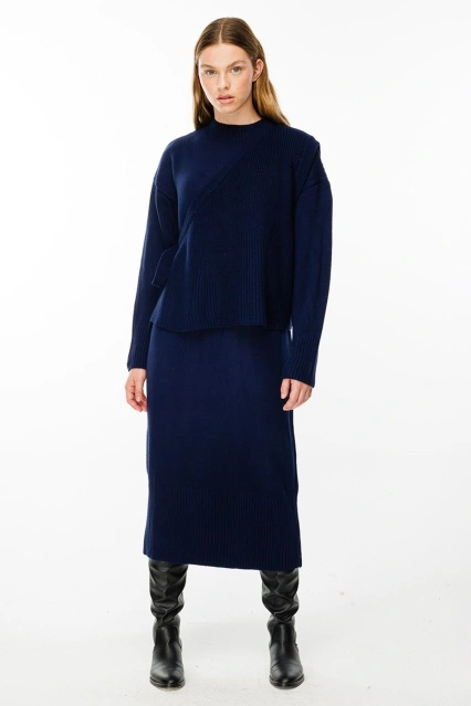 Anvelop Triko Lacivert Elbise