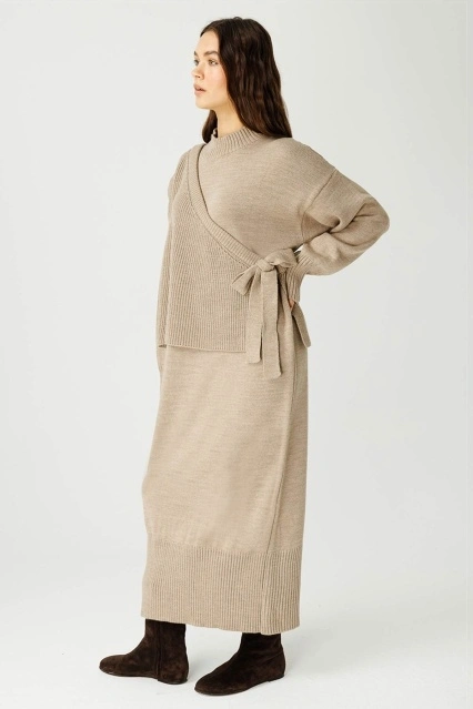 Anvelop Triko Elbise - Vizon Anvelop Triko Elbise - Vizon