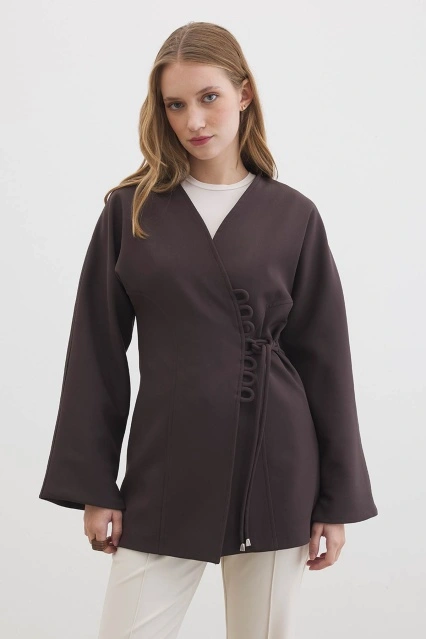 Bağlama Detaylı Kahve Ceket