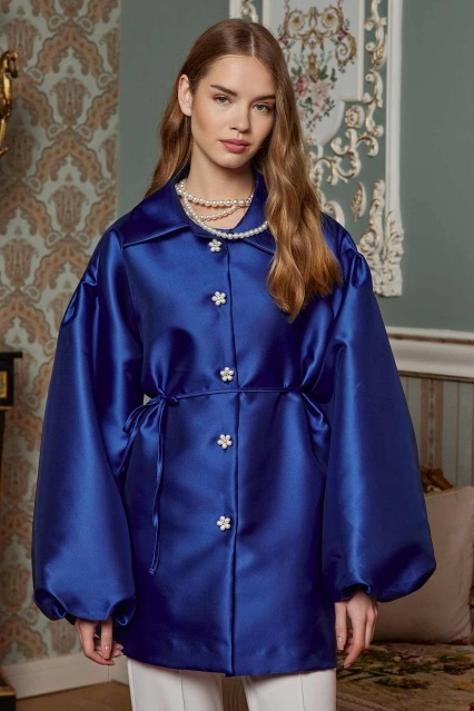 Balon Kol Brokar Saks Mavisi Tunik