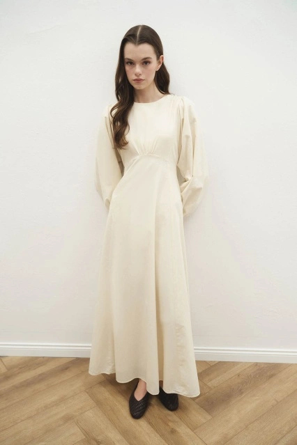 Balon Kol Ekru Naturel Elbise