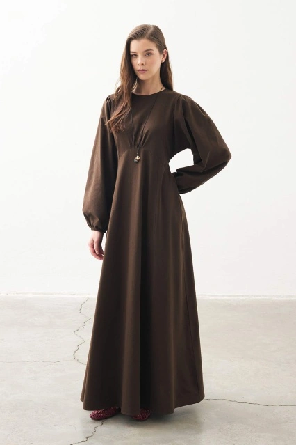 Balon Kol Kahve Elbise