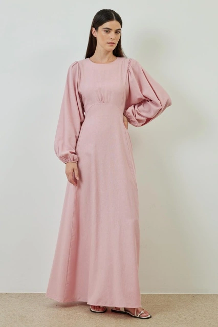 Balon Kol Keten Pembe Elbise