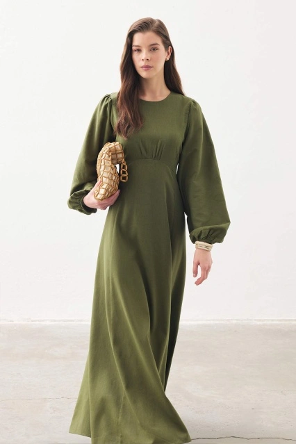 Balon Kol Matcha Elbise