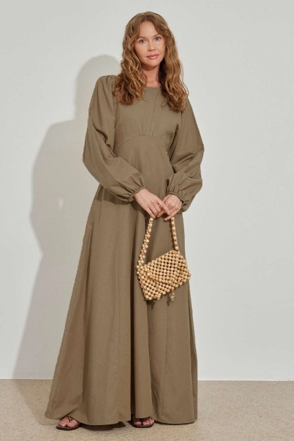 Balon Kol Vizon Naturel Elbise