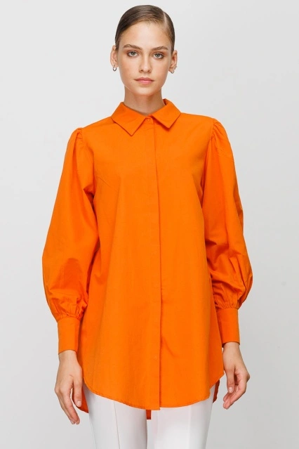 Balon Kollu Basıc Oranj Gömlek