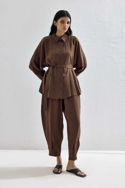 Basic Oversize Kahve Pantolon Takım