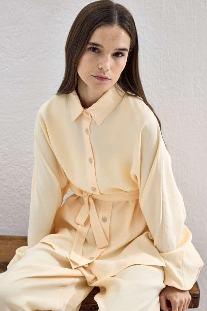 Basic Oversize Krem Pantolon Takım