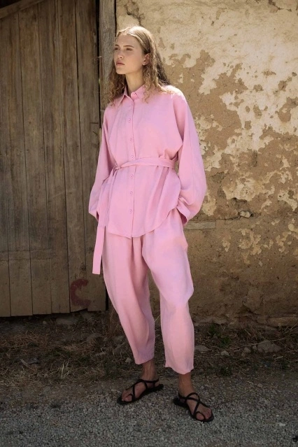 Basic Oversize Pembe Pantolon Takım