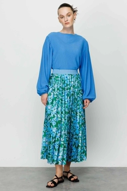 Baskılı Piliseli Lale Etek