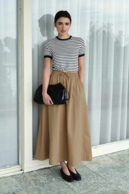 Bel Ayarlamalı Camel Gabardin Etek Bel Ayarlamalı Camel Gabardin Etek