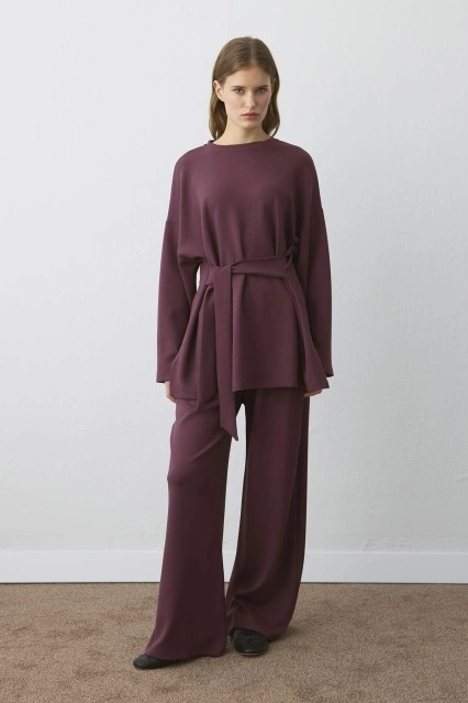 Belden Bağlama Detaylı Rahat Kesim Burganya Pantolon Takım