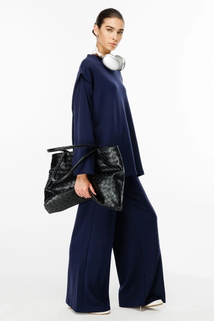 Beli Lastikli Compact Pamuk Lacivert Pantolon